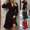 Vestidos casuais polca ponto de manga longa mulher inverno v pesco