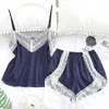 Dames slaapkleding vrouwen pyjama shorts set sexy patchwork kant ademende spaghetti riem vrouwelijke lingerie meisjes nachtdress