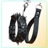 Set aus PU-Leder, 5 cm breit, großes Hundehalsband, scharfe Spikes, Nieten, mittelgroßes Hundehalsband und Leine, Set 2010309330082
