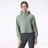 Yoga veste lu course fitness manteau trous pour les pouces sport séchage rapide respirant élasticité lâche vêtements de sport femmes surdimensionné pleine fermeture éclair à capuche extérieur hauts vert