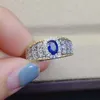 Clusterringe Natural Real Blue Sapphire Ring 925 Sterling Silber Fine Handleed Schmuckfinger