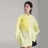 Casual Dresses Women Blue Shirts Pleated Three-dimensional Flower Autumn Long Sleeves Light Luxury French Loose Dress Lapel Lace Up