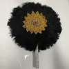 Decorative Figurines 1pcs African Handmade Hand Fan Ladies Turkey Feather HandFan For Wedding Party With Sequins Double Side Handle Dance