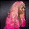 Synthetic Wigs Perruque Pink Fl Lace Front Transparent Hd Body Wave Wig Natural Hairline Simation Human Hair For Women Drop Delivery P Dh5Zu