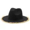 Bérets chapeau de paille femmes été grand large bord broderie Protection solaire disquette pliable chapeaux de plage pour raphia Panama Jazz Fedoras