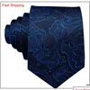 Set di cravatte veloci da uomo cravatte 100% seta designer moda blu navy floreale set di gemelli Hanky per la festa di nozze formale sposo Drop De Otepb