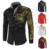 Designer Men's Dress Casual Shirts Gold Black Shirt Men Slim Fit Long Sleeve Vintage Printed Button Down Party Club Prom