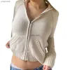 Women's Knits Tees Zipper Closure Sweater Cardigan Long Sleeve Solid Color Hooded Short Type Knitted Coat Outerwear HKD230821