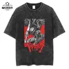 Heren t -shirts anime berserk vintage mangazuur gewassen t shirt 100% katoenen tees hiphop streetwear korte mouwen trend grafisch bedrukte tops 230818