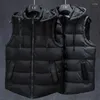 Coletes masculinos plus size l-7xl Brand Men Vest Capuz 2023 Autumn Winter Jackets sem mangas de inverno para casual e casual algodão cistricante cinza preto