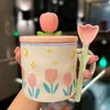Mugs Girl Heart Tulip Cup Covere Office Ins Style Mug High Beauty Ceramic Birthday Present Kawaii Coffee