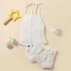 Clothing Sets Kids Baby Knit Set Summer Clothes Born Girls Solid Lace-up Knitted Backless Rompers Drawstring Shorts Beach Outfits