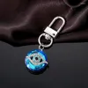 Keychains Zircon Bling Hollow Blue Evil Eye Keychain Keyring Women Couple Retro Round Crystal Turkish Bag Car Airpods Box Accessory