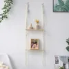 Articles de fantaisie Étagères suspendues en macramé à double couche Étagère flottante pour plantes Boho Home Decor Étagères murales en bois pour chambre à coucher Salon 230818