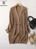 Damesbreien Tees BirdTree 7Needles 63,9% Silk Cashmere Blend Cardigan Dames V Neckets Long Dikke Sweater Dress Top Autumn Winter T38504QM HKD230821