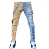 Jeans masculinos High Street Macacão reto masculino Hip-hop Amarelo Amarelo Jeans de jeans da moda MAIS Jean213o