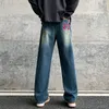 Men's Jeans 2023 Spring/Summer American Embroidery Retro Wash Straight Tube Loose Drop Long Pants