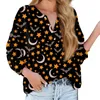 Women's T Shirts Women Tops Funny Halloween Blouse Pumpkin Bat Print Long Sleeve Casual V-Neck Gothic Fashion Streetwear Pullover