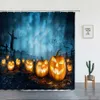 Shower Curtains Skeleton Fall Pumpkin Shower Curtain Halloween Home Decor Skull Castle Witch Horror Forest Landscape Waterproof Bathroom Curtain R230821