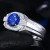 Cluster ringen Royal Blue Zirkon Sapphire edelstenen diamanten Men 18k witgoud zilveren kleur fijne sieraden Bague banden trendy accessoires