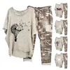 Tweedelige broek 2 pc's van dames/set trendy pak zomer top broek camouflage print plus size elastische taille sport outfit huiskleding