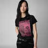 Zadig Voltaire 23ss Camiseta de diseñador ZV Camisetas para mujer Tinta blanca de gama alta Impresión digital Carta de amor Camiseta negra de manga corta Mujer