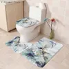 Rideaux de douche abstrait Tie-Dye marbre rideau de douche Texture luxe Graffiti bleu rideaux de salle de bain couverture de toilette et tapis de bain tapis antidérapants R230821