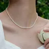 Kettingen 3mm eenvoudige modieuze elegante witte imitatie parel parel laag choker nek ketting voor vrouwen veelzijdige bruiloft sieraden geschenken