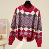 Kadın Sweaters Ekose tatlı Kore tarzı moda kazaklar için bayanlar için sonbahar kış 2023 giyim kazak üstleri bluz kadın katlar