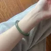 Bangle -like Greenish White Jade Bracelet Women's Round Thin Hetian Qingshui