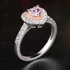 Cluster Rings Heart Pink Moissanite Solid 14K White Gold Wedding Engagement Ring For Women With Certificate