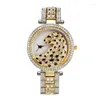Relojes de pulsera 2023 Venta de leopardo con banda de acero con incrustaciones de diamantes Reloj de mujer personalizado y de moda Reloj de cuarzo de gama alta resistente al agua Wa