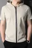 Camisetas para hombre, camiseta con capucha de marca de gama alta, solapa, moda de verano 2023, cremallera transpirable, Top de manga corta informal de negocios sencillo