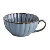 Cups Saucers Modern 220Ml Ceramic Coffee Mugs With Saucer Set Water Petal-Shaped Cup Kiln Change Glaze Relief Process Breakfast Milk Mug