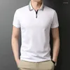 Camisetas masculinas Brand Classic Solid Color Collar Turn-Sleeve T-shirts Summer Streetwear Casual Cotton Shirt Homme 95%