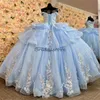 Robes De Quinceanera Bleues De Luxe 2023 Avec Dentelle Florale Perlée Para Xv Princesse Quinceaneras Robe De Fête D'anniversaire Robes De Vestidos 15 Ans Robe De Bal De Bal