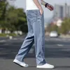 Calças de jeans de jeans masculinos de cintura alta solta Spring/verão fino macio lyocell Fabric Straight Korea Troups Casual