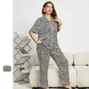 Vêtements de nuit pour femmes Sexy léopard imprimé Satin femmes pyjamas deux pièces ensemble été à manches courtes chemise pantalon costume décontracté Pijamas Homewear