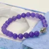 Strand Chalcedony Bracelets For Women 8mm Purple Natural Stone Jades Faceted Round Beads Flower Clasp Jewelry 8inch B2706