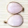 Pendant Necklaces Natural Roses Quartz Stone Artificial Cut Golden Edging Pink Crystal Pendants Water Drop For Women Jewelry Making 5PCS