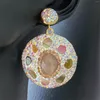 Boucles d'oreilles pendantes cristal rose naturel strass Tourmaline embelli cuir femmes tempérament élégant bijoux de mode