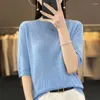 Women's Sweaters Pullover Sweater Summer O-Neck Short Sleeve T-shirt Wool Fine Imitation Knitted Thin Fit Coat Top WOTEEWS Brand