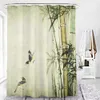 Cortinas de chuveiro pintura de tinta de bambu folhas cortinas de chuveiro de pássaro conjunto de plantas de água da montanha paisagem cortina de banheiro à prova d'água decoração de casa retro r230821