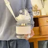 Vattenflaskor 1.2L stor kapacitet Straw Cup dubbeldrink Creative Girl Student Kettle High-Value Simple Portable Anti-Fall Summer