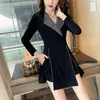 Robes décontractées femmes Robe automne 2023 noir à manches longues affaires pour bureau brillant Robe Blazer dames DD2334