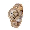 Relojes de pulsera 2023 Venta de leopardo con banda de acero con incrustaciones de diamantes Reloj de mujer personalizado y de moda Reloj de cuarzo de gama alta resistente al agua Wa