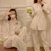 Kvinnors sömnkläder Autumn Winter Floral Print Cotton Gaza Pyjama Set Women Soft Long Sleeve Cute Cartoon Tops Pants Home Clothes S297