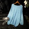 Women's Sweaters 2023 Autumn Winter Bright Silk Sparkling Knitting Tops All-match Mid-long Long Sleeve Loose Fluffy Pink Sweater Casual