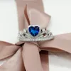 Anelli a grappolo 925 anello corona in argento sterling per donne in stile principessa cuore vuoto blu royal cz amante delle dita di nuclei di matrimoni