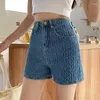 Shorts pour femmes à la mode taille haute femmes décontracté couleur unie bouton denim été femme lâche jambe large rétro dames jeans